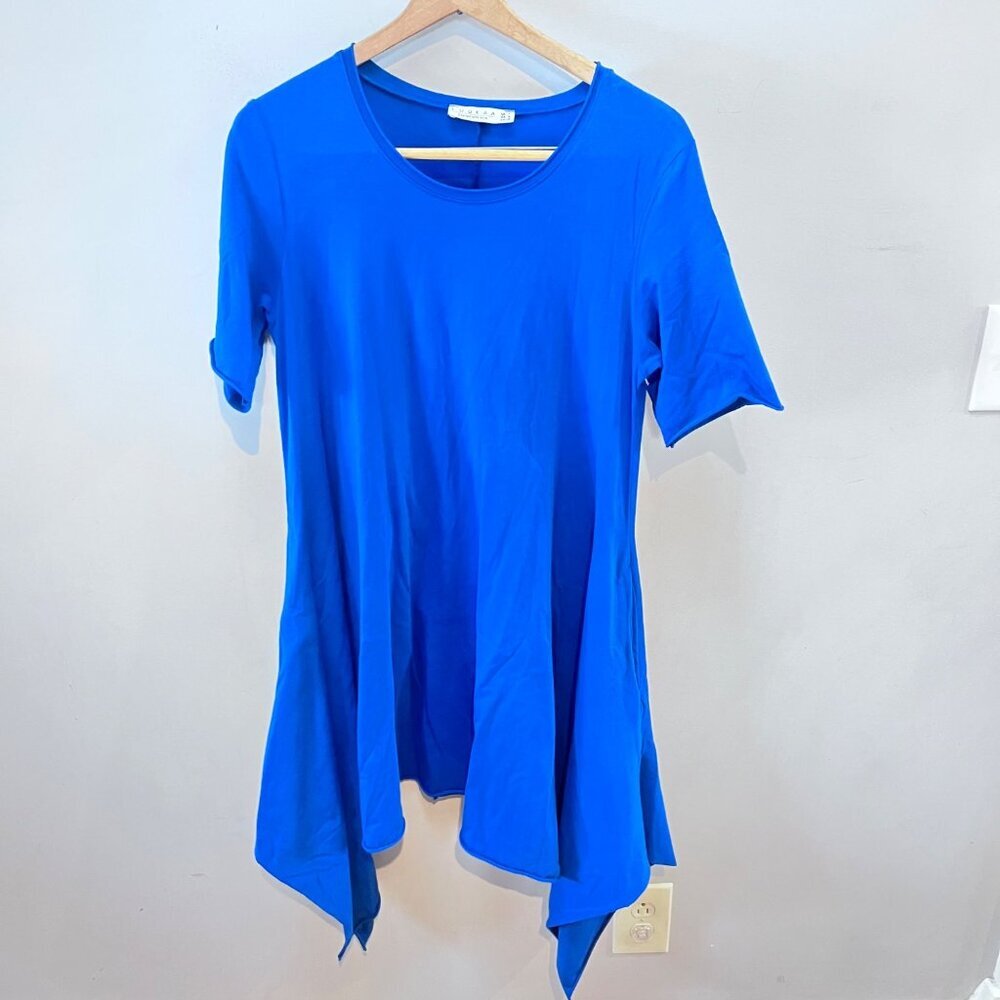 Luukaa Lagenlook Asymmetrical Hem Blue Dress - Size 8